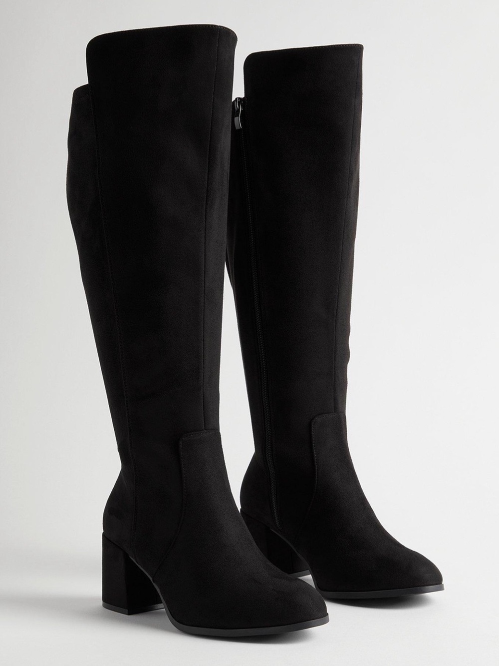 Torrid Black Stretch Knee High Block Heel Boots Size 9WW